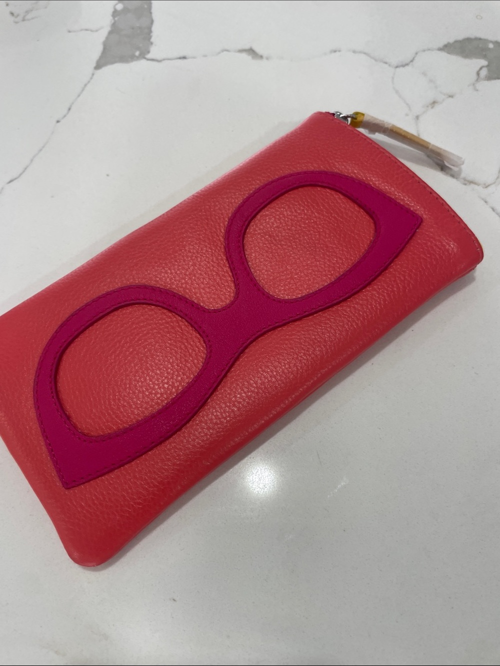 Pink and Magenta Sunglass Applique Leather Zip Wallet